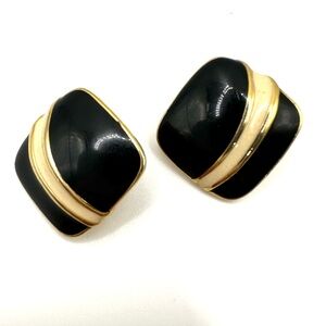 Vintage 1980 black enamel and gold-tone earrings